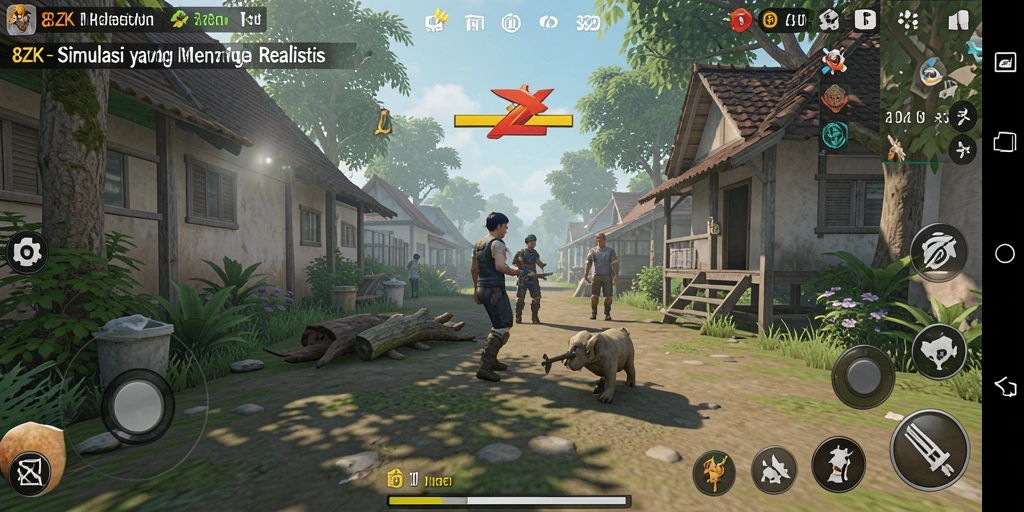 Screenshot gameplay 8ZK yang menggambarkan simulasi kehidupan sehari-hari.