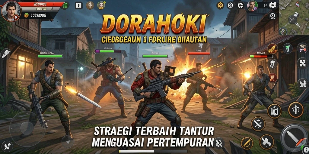 Tangkapan layar gameplay DORAHOKI menampilkan strategi pertempuran yang intens.