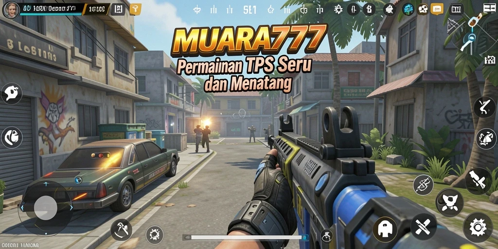 Screenshot gameplay MUARA777 menampilkan aksi seru dalam pertempuran TPS.