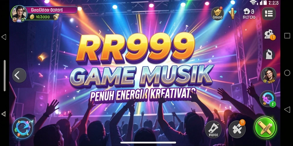 Tampilan gameplay interaktif dengan berbagai lagu dan tantangan musik.
